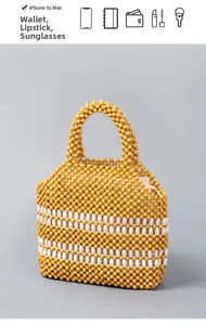 Detail view of handmade wooden bead bag interior capacity for phone and essentials