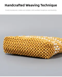 Detail showing handwoven yellow and white wood beads with a sturdy structure