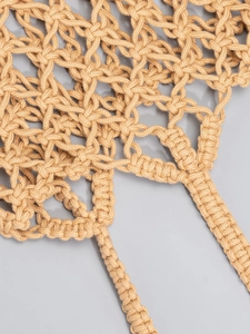 Handmade woven cotton rope beach bag in khaki with hollow mesh pattern for summer