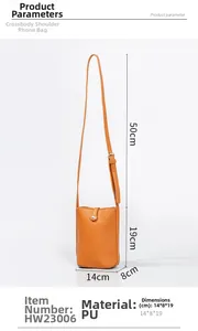 Tabla detallada de tallas del bolso de móvil en cuero PU naranja con grano de lichi