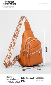 Oranje PU-borsttas met lychee-korrel, afmeting 20x10x28cm en geometrische geweven riem