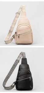 Detailed view of PU leather cross-body chest bags with ethnic style geometric straps