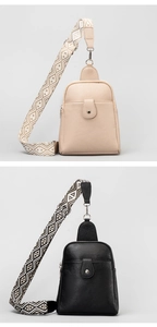 Bolsos de pecho de cuero PU granulado en beige y negro con correas geométricas