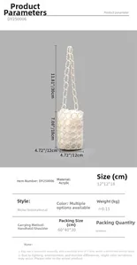 Detailed dimensions of the white pearl beaded cylinder bag with shoulder strap