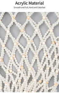 Close-up of hand-woven acrylic pearls in a diamond grid for beach holiday handbag