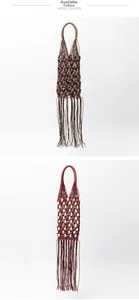 Détails de sacs à main tissés main avec perles en pierre et longues franges
