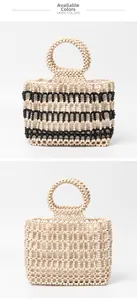 Handmade beaded handbags showing black-and-white and beige color options with inner lining