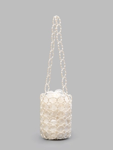 Handgefertigte Acryl Perlentasche Bucket Bag Für Damen Vintage Perlenimitat Zylindrische Schultertasche Mit Kordelzug-Innentasche