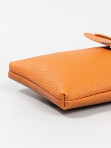 Leuchtend orangefarbene Handy-Umhängetasche aus PU-Leder mit feiner Lychee-Struktur