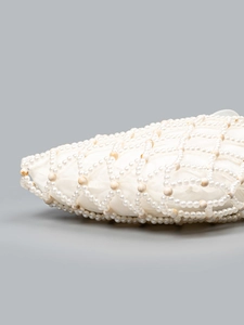 Exquisite white pearl woven handbag for beach vacations with smooth fabric lining