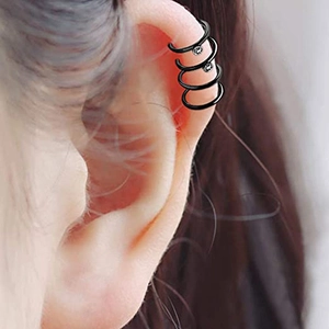 Minimalist black multi-layer stainless steel ear cuff with sparkling zircon accents