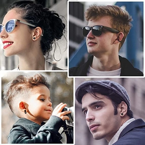 Set de 12 pendientes magnéticos negros para hombre y mujer mostrados en diversos modelos