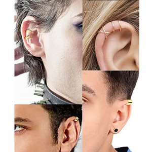 12-piece gold and black ear cuff set for non-pierced ears in various geometric designs