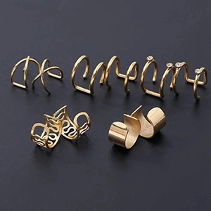 5-piece set of golden ear clips featuring various stylish minimalist cuff designs for women