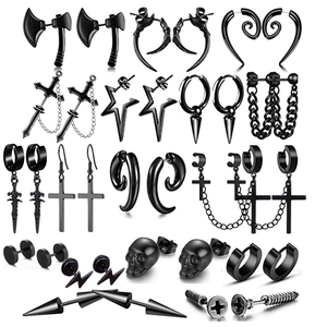 Punk Gothic Schwarz Edelstahl Ohrstecker Kreuz Totenkopf Stachel Schraube Axt Dolch Formen Hip Hop Schmuck Für Herren