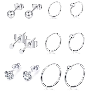 Roestvrij Stalen Zirkonia Bal Oorknopjes Creolen Neusringen Piercing Sieraden Voor Dames Heren Eenvoudige Punk Stijl Zilver
