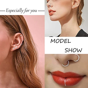 12-delige zilveren piercingset met oorknopjes en neusringen getoond op modellen