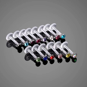 Set di 12 piercing per labbra in acrilico flessibile con strass colorati brillanti