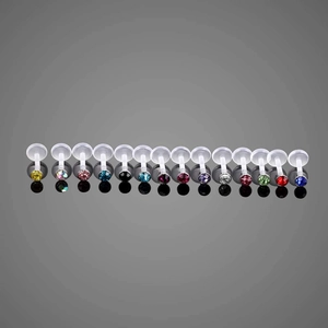 Piercing labbro in acrilico bioflex con strass colorati in 15 tonalità vivaci