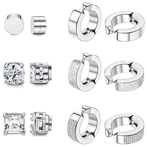 Pendientes Magnéticos de Acero Quirúrgico Juego de Clips para Oreja de Zirconia Plateado Dorado Negro Joyería para Hombre Mujer