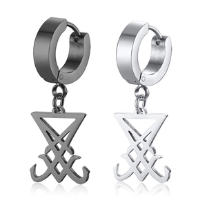 Sigil Of Lucifer Stainless Steel Hoop Earrings For Men Women Gothic Punk Inverted Triangle Pendant Jewelry Gift
