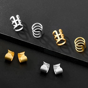 16-piece gold and silver ear cuff set with layered hollow and U-shaped minimalist designs