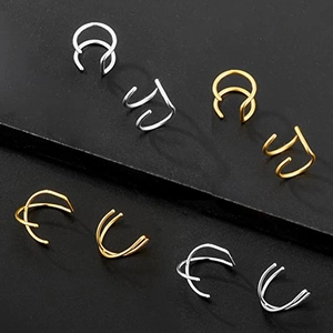 16-piece non-piercing gold and silver ear cuff set with cross and U-shaped designs