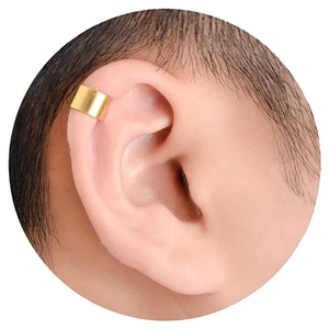 Polished gold ear cuff earring for non-pierced ears shown on a model's ear
