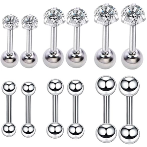 Roestvrij Staal Zirkonia Piercing Oorbellen Set Kraakbeen Oorknopjes Zilver Barbell Lichaamssieraden Voor Heren Dames