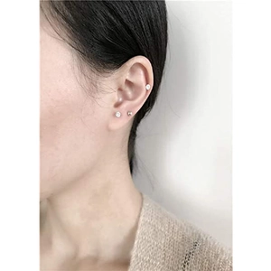 12-delige zilveren kraakbeen oorprikkerset met 3-klauw zirkonia voor meerdere piercings