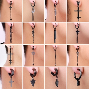 Collection de boucles d'oreilles noires pour hommes avec pendentifs style punk