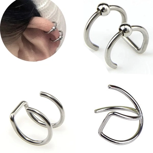 Minimalist Silver Color Metal Ear Cuffs For Women Men Non Pierced Geometric Cross Double Layer Ball Earrings Jewelry Gift