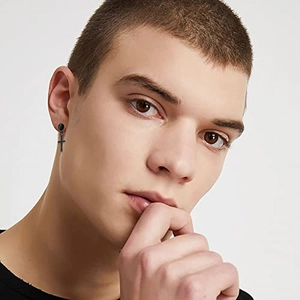 Set de 6 pendientes negros de acero inoxidable con colgante de cruz para hombre y niño