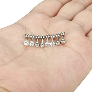 16-piece set of silver stainless steel stud earrings with cubic zirconia and crystal balls