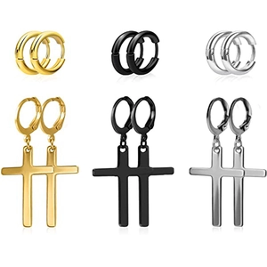 Edelstahl Kreuz Anhänger Creolen Set Für Herren Damen Punk Gothic Schwarz Gold Silber Polierte Geometrische Huggie Ohrringe Schmuck