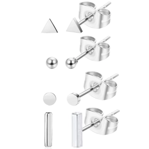 Geometric Stud Earrings Set For Women 925 Sterling Silver Earring Post Minimalist Triangle Ball Disk Bar Jewelry