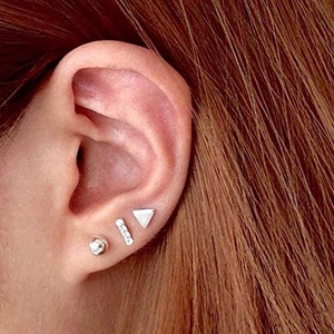 8-piece silver geometric earring set with round studs and cubic zirconia accents