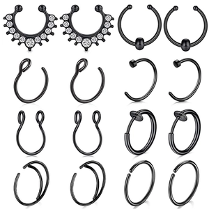 Black Stainless Steel Nose Rings Zircon Inlaid C-Shape Hoop Horseshoe Stud Ear Cartilage Piercing Jewelry Unisex