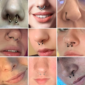 Set of 16 assorted stainless steel nose rings with zircon in black, gold and silver