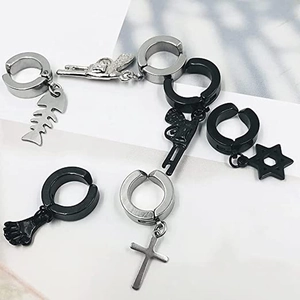 Set de 12 pendientes góticos con colgantes de cruz espina de pescado y pistola en negro