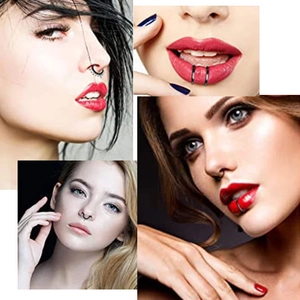 16-piece set of black stainless steel nose rings and lip rings with zircon studs
