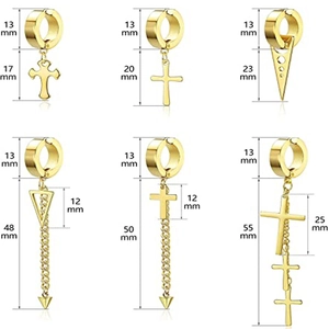 12-piece set of golden cross and geometric dangling earrings for women with various lengths