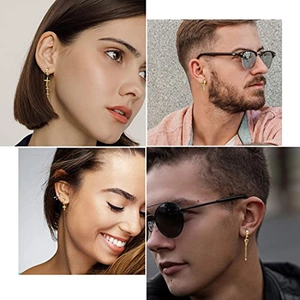 Set of 12 gold cross and geometric triangle pendant earrings with long chains for unisex style
