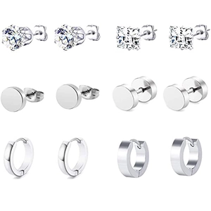 Orecchini a Bottone Argento Per Uomo Donna Acciaio Inossidabile Zirconia Tondi Quadrati Orecchini a Cerchio Bilanciere Gioielli Moda
