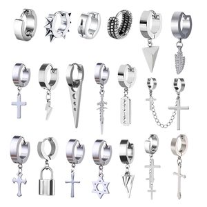 Punk Roestvrij Stalen Creolen Hanger Oorbellen Voor Mannen Vrouwen Zilver Kruis Bliksem Zwaard Hexagram Sieraden Cadeau