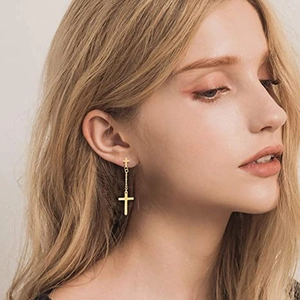 12-piece gold cross drop earrings set with CZ stones for women fashion jewelry style