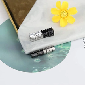 22-piece silver and black magnetic stud earring set with zircons for non-pierced ears