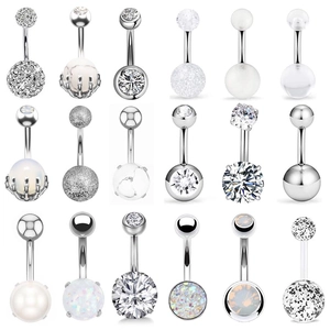 Piercing de Ombligo de Acero Inoxidable con Zirconia y Ópalo Joyería de Strass Mano de Esqueleto para Mujer