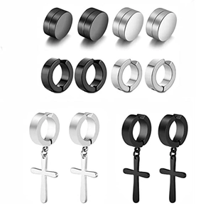Boucles d'Oreilles Non Percées Hommes Métal Magnétiques Boucles d'Oreilles Clous Punk Anneaux Avec Pendants Croix Noir Couleur Acier Bijoux
