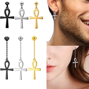 Vintage Ankh Cross Stud Earrings For Men Women Stainless Steel 925 Sterling Silver Earring Post Chain Dangle Earrings Gothic Jewelry Gift